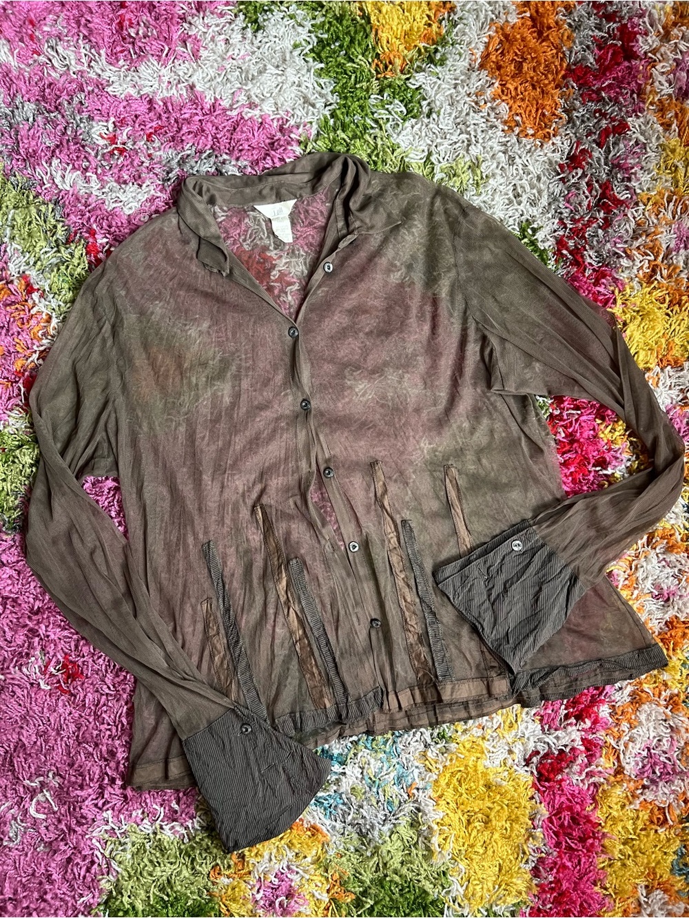 J. Jill Sheer Button-Up Blouse in Olive Brown